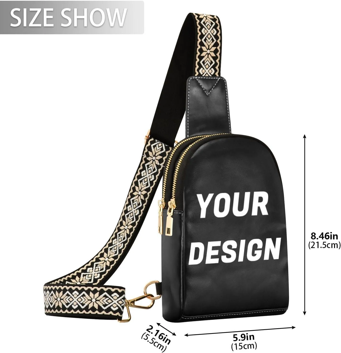 Leather Printed Sling Bag for Men Women Durable PU Leather Waterproof Crossbody Bag for Travel
