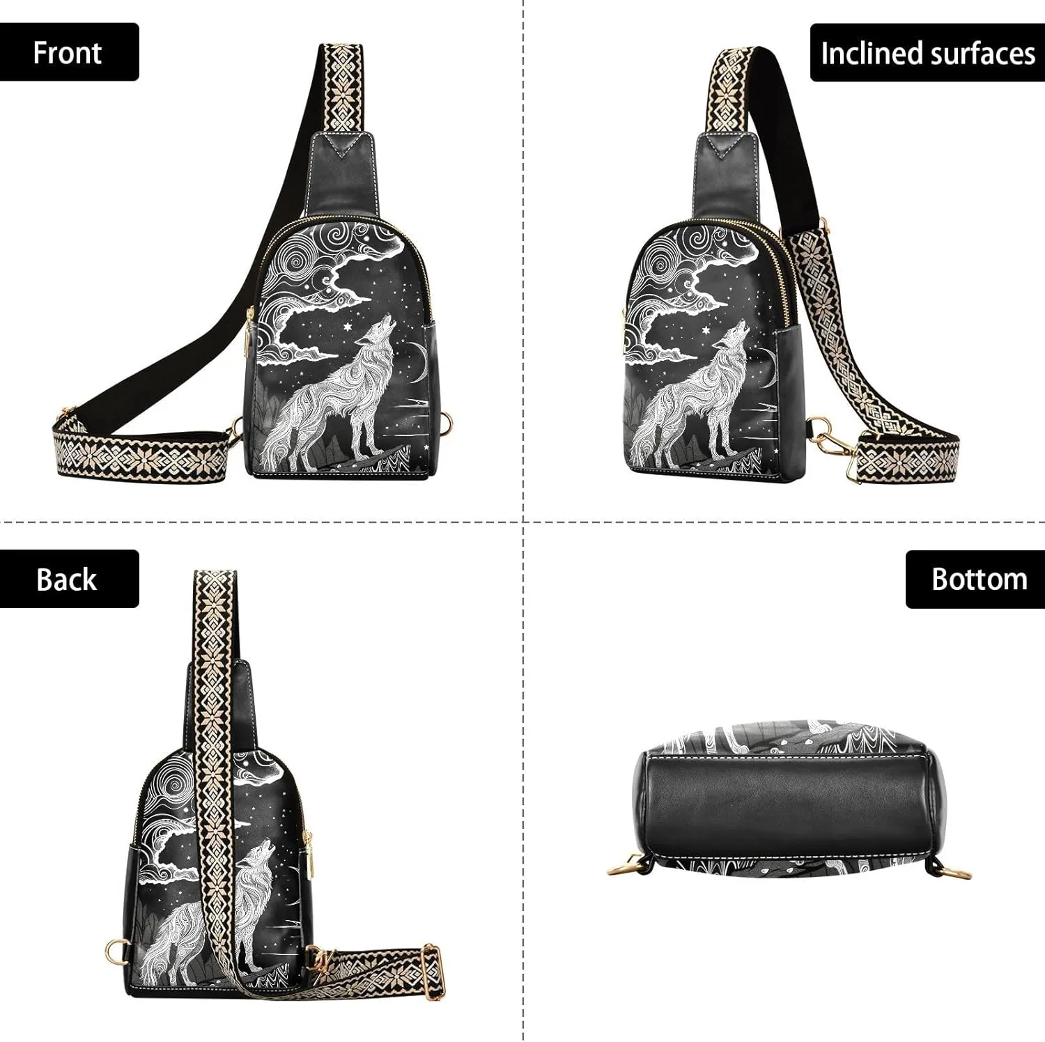 Leather Printed Sling Bag for Men Women Durable PU Leather Waterproof Crossbody Bag for Travel