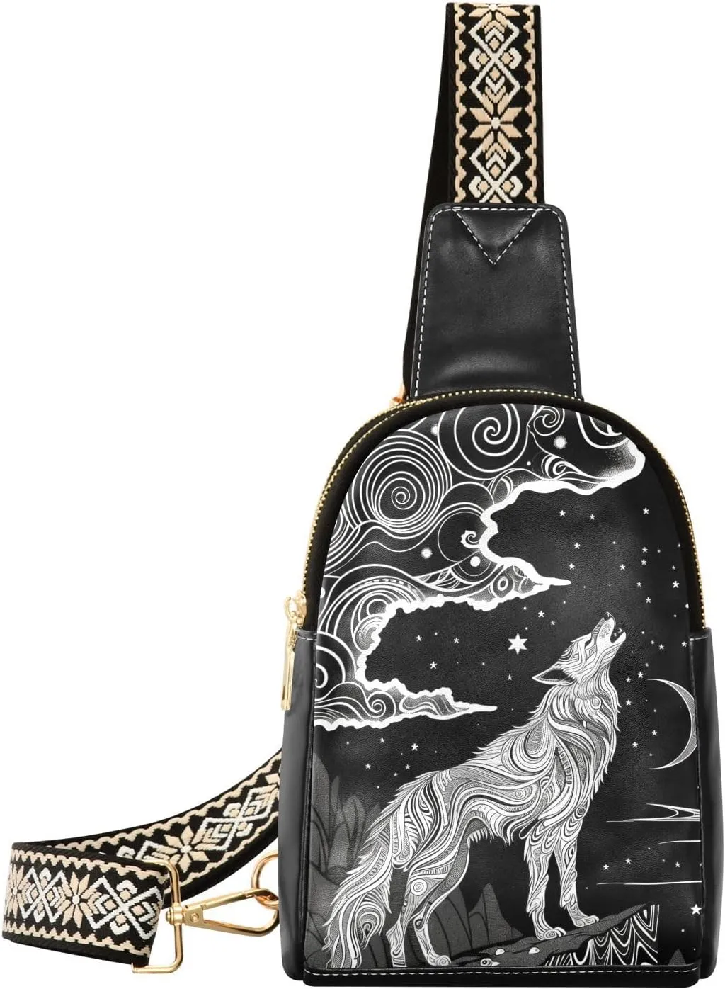 Leather Printed Sling Bag for Men Women Durable PU Leather Waterproof Crossbody Bag for Travel