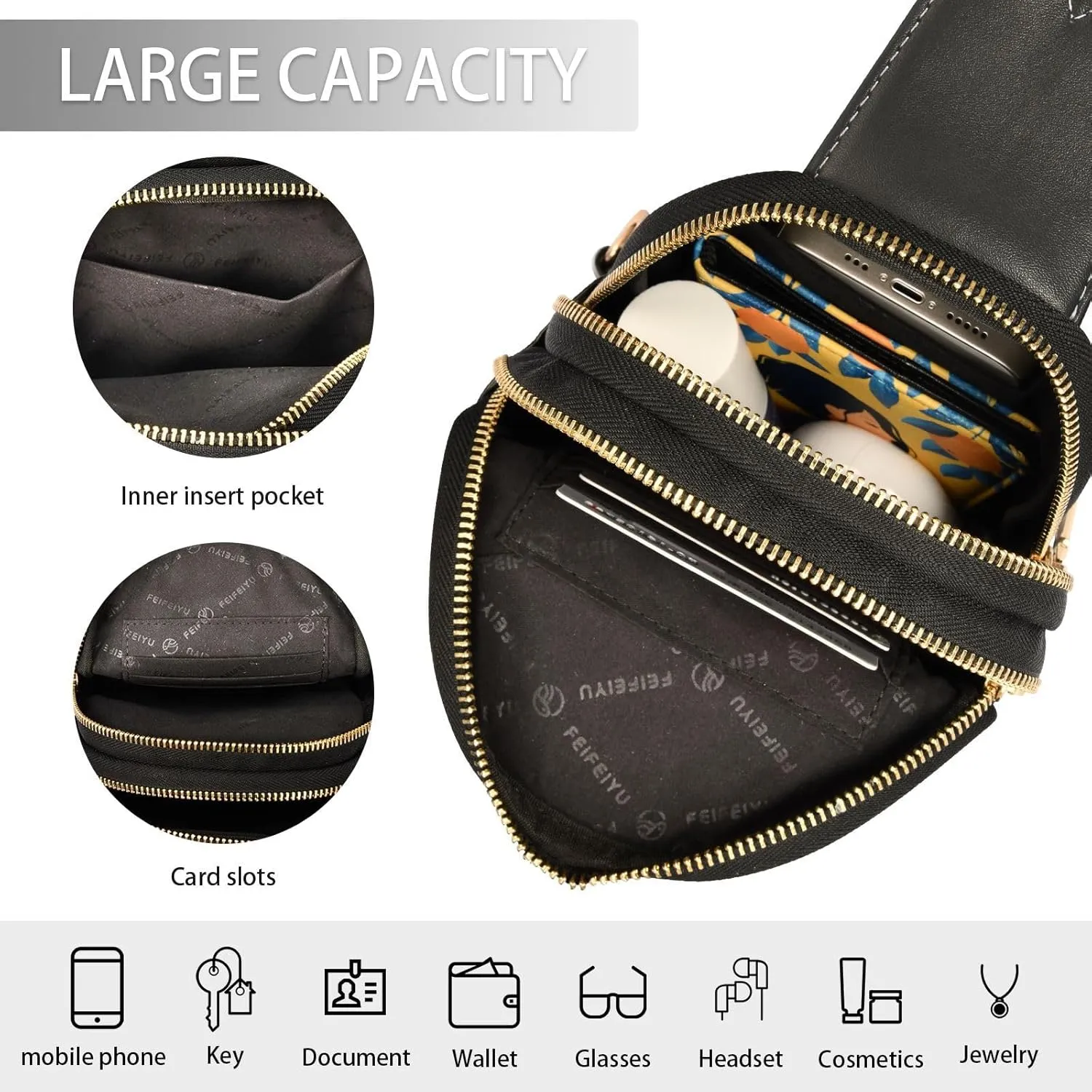 Leather Printed Sling Bag for Men Women Durable PU Leather Waterproof Crossbody Bag for Travel