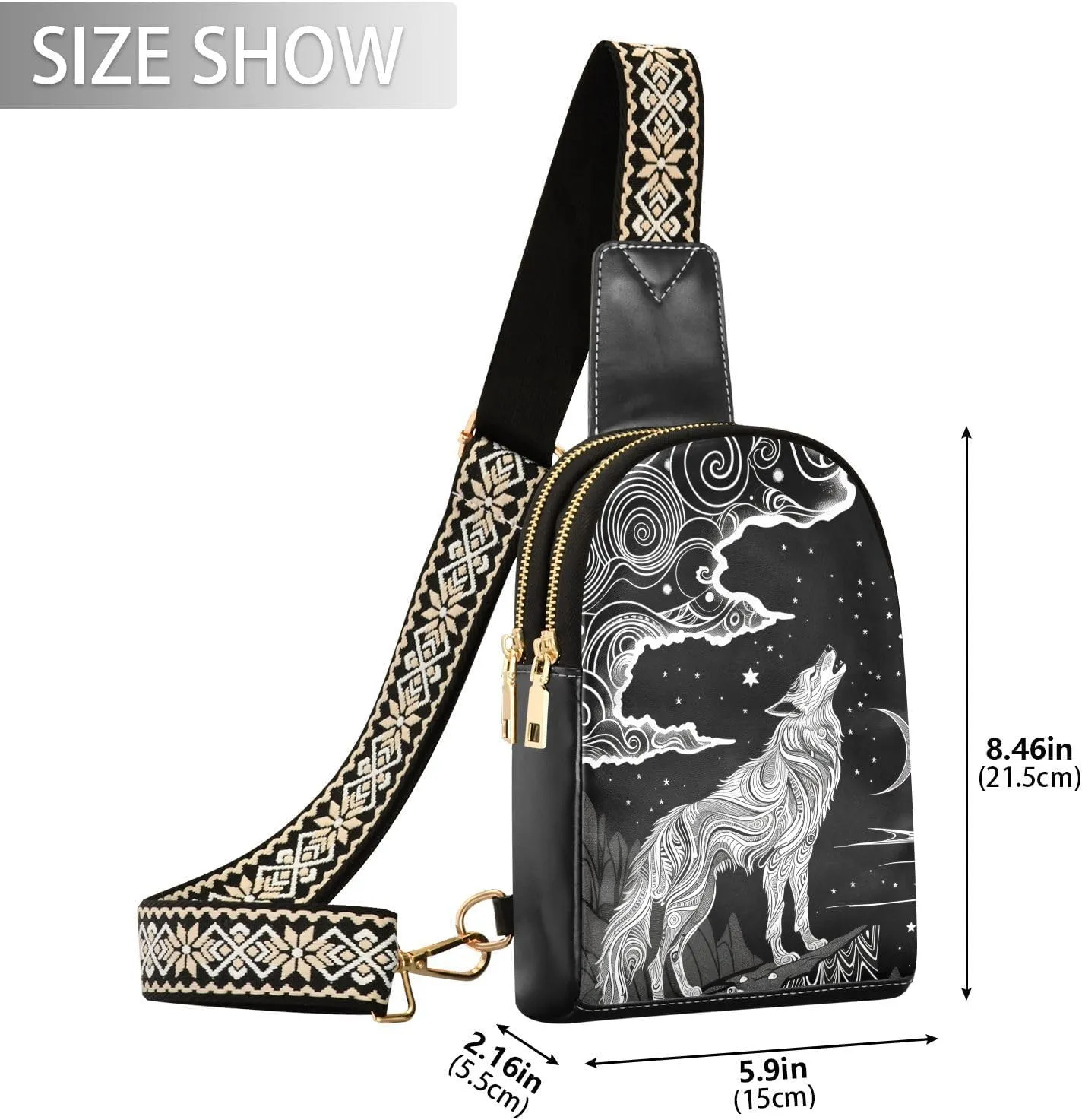 Leather Printed Sling Bag for Men Women Durable PU Leather Waterproof Crossbody Bag for Travel