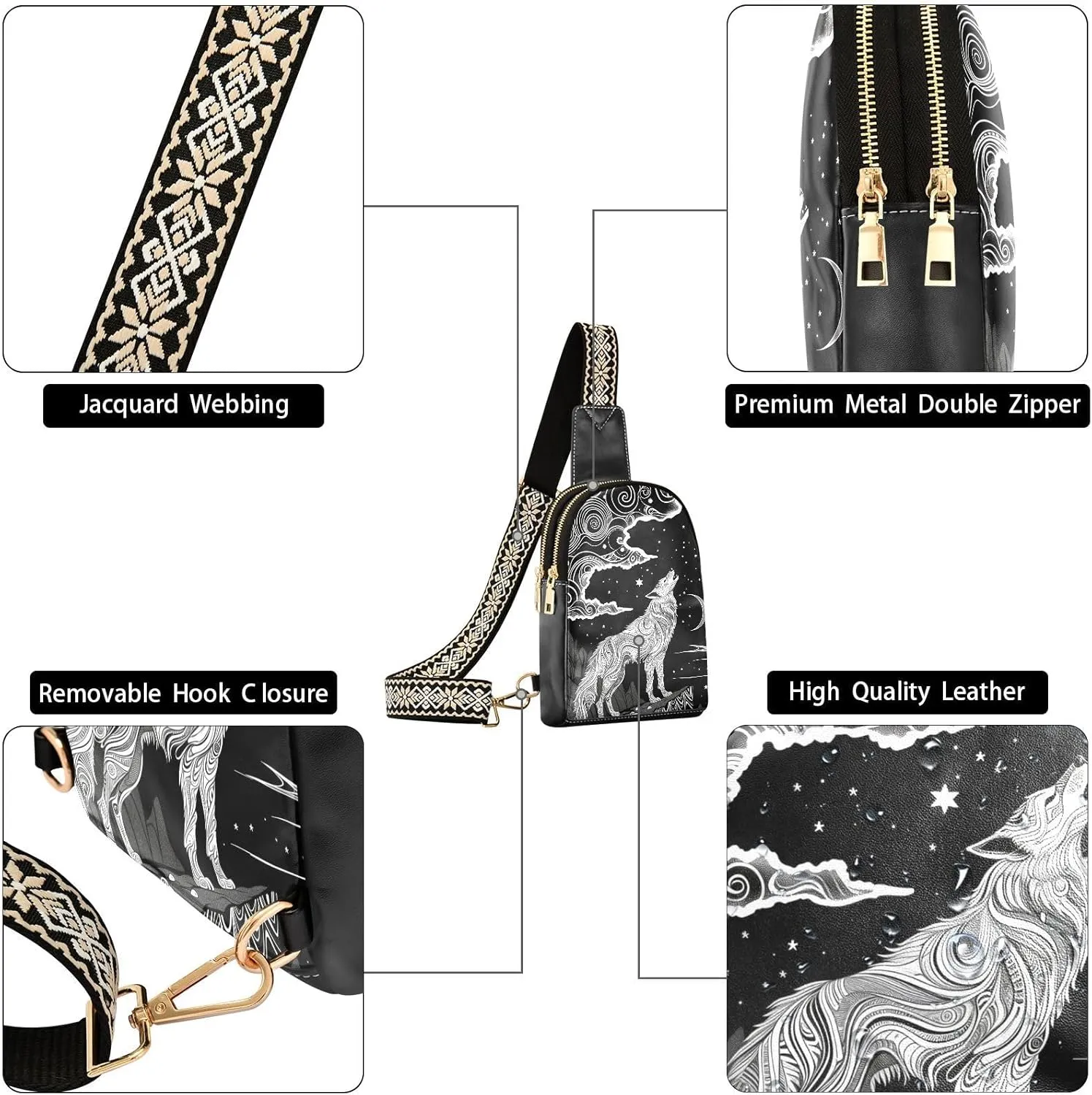 Leather Printed Sling Bag for Men Women Durable PU Leather Waterproof Crossbody Bag for Travel