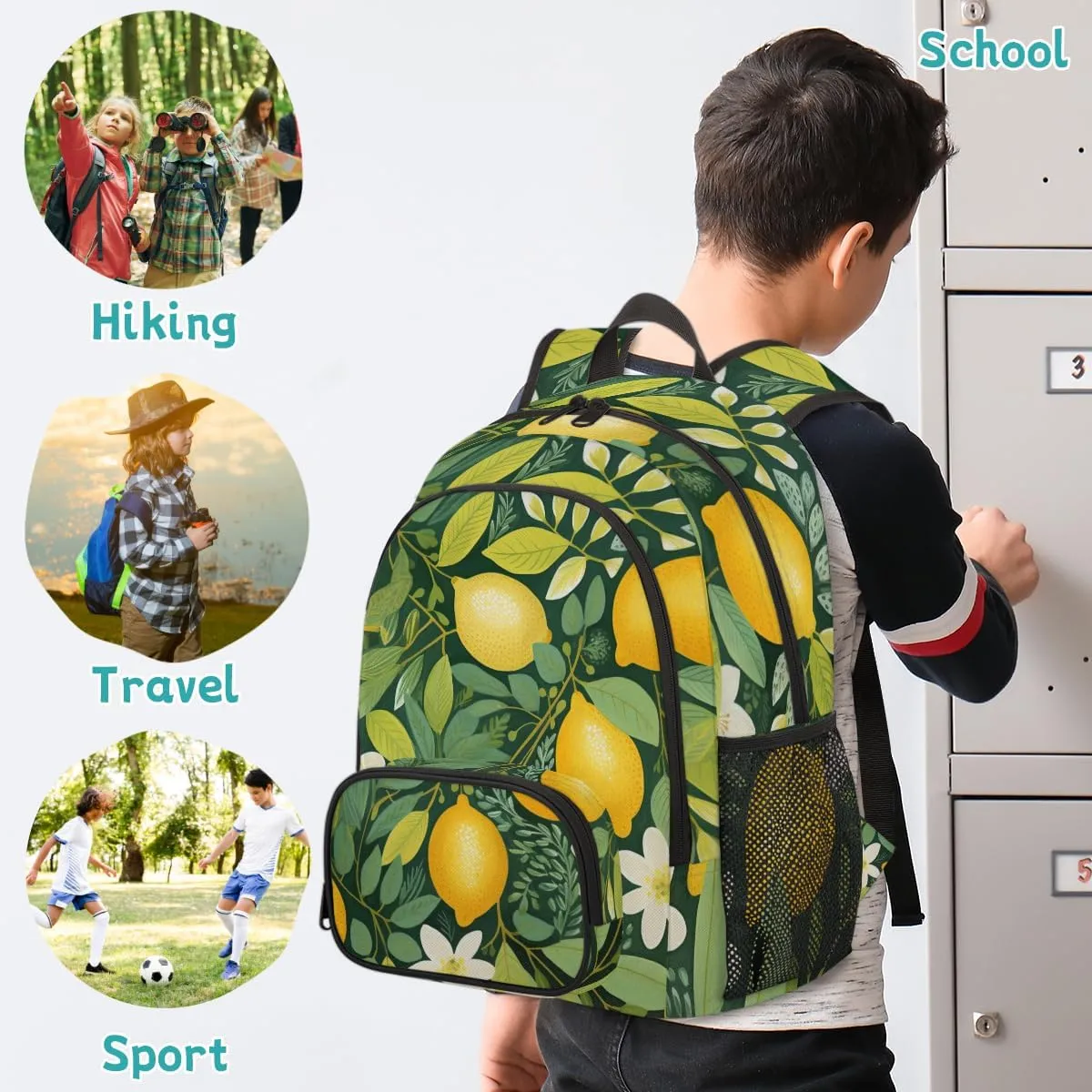 Lemon Carry on Travel Backpack for Women Men Water resistant Lightweight Rucksack Backpack for Weekender Casual Work Hiking Summer Fruit and Floral