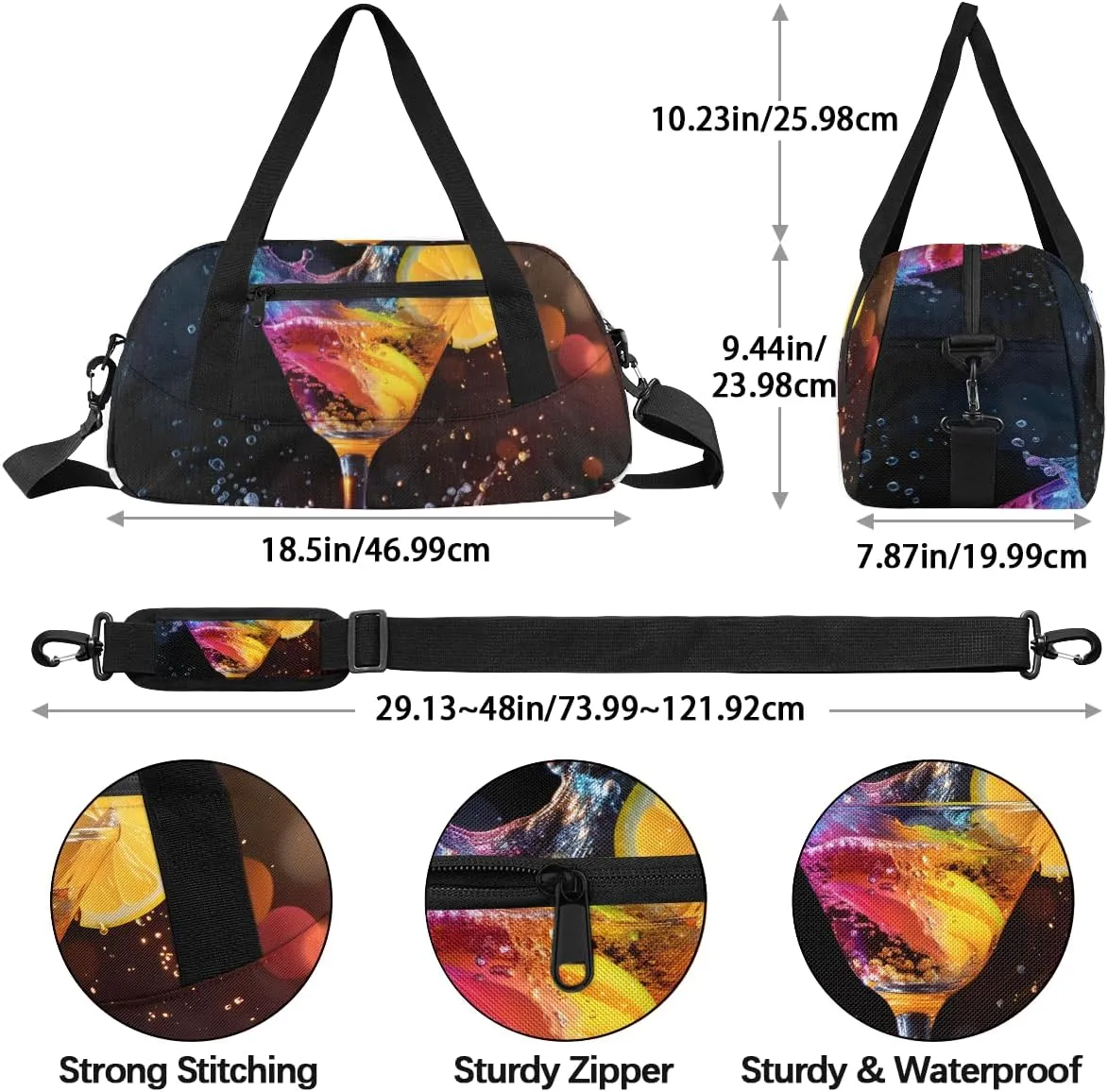 Lemon Champagne Drink Kids Duffle Bag Boys Girls Small Sport Dance Gym Bag for Overnight Travel Weekender Carry On