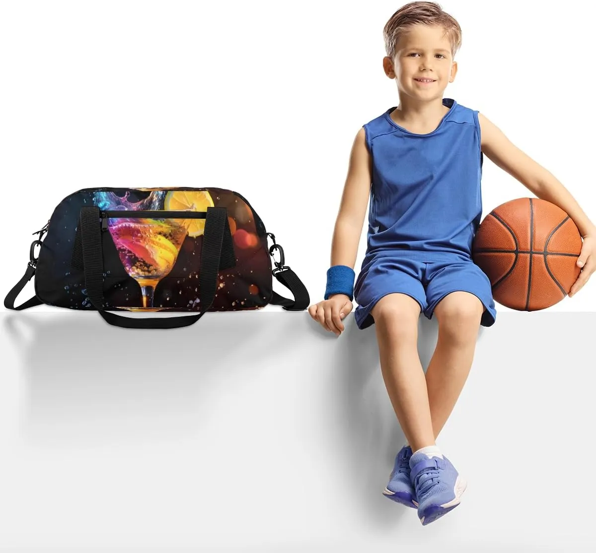 Lemon Champagne Drink Kids Duffle Bag Boys Girls Small Sport Dance Gym Bag for Overnight Travel Weekender Carry On