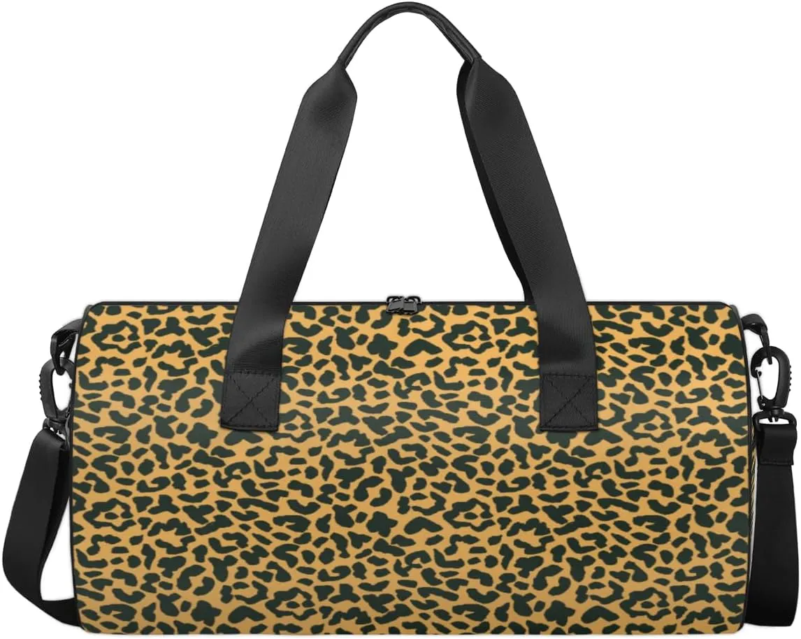 Leopard Animal Print Sports Duffel Bag, Gym Tote Bag Waterproof Weekender Travel Bag for Overnight Travel Luggage Workout Women Men