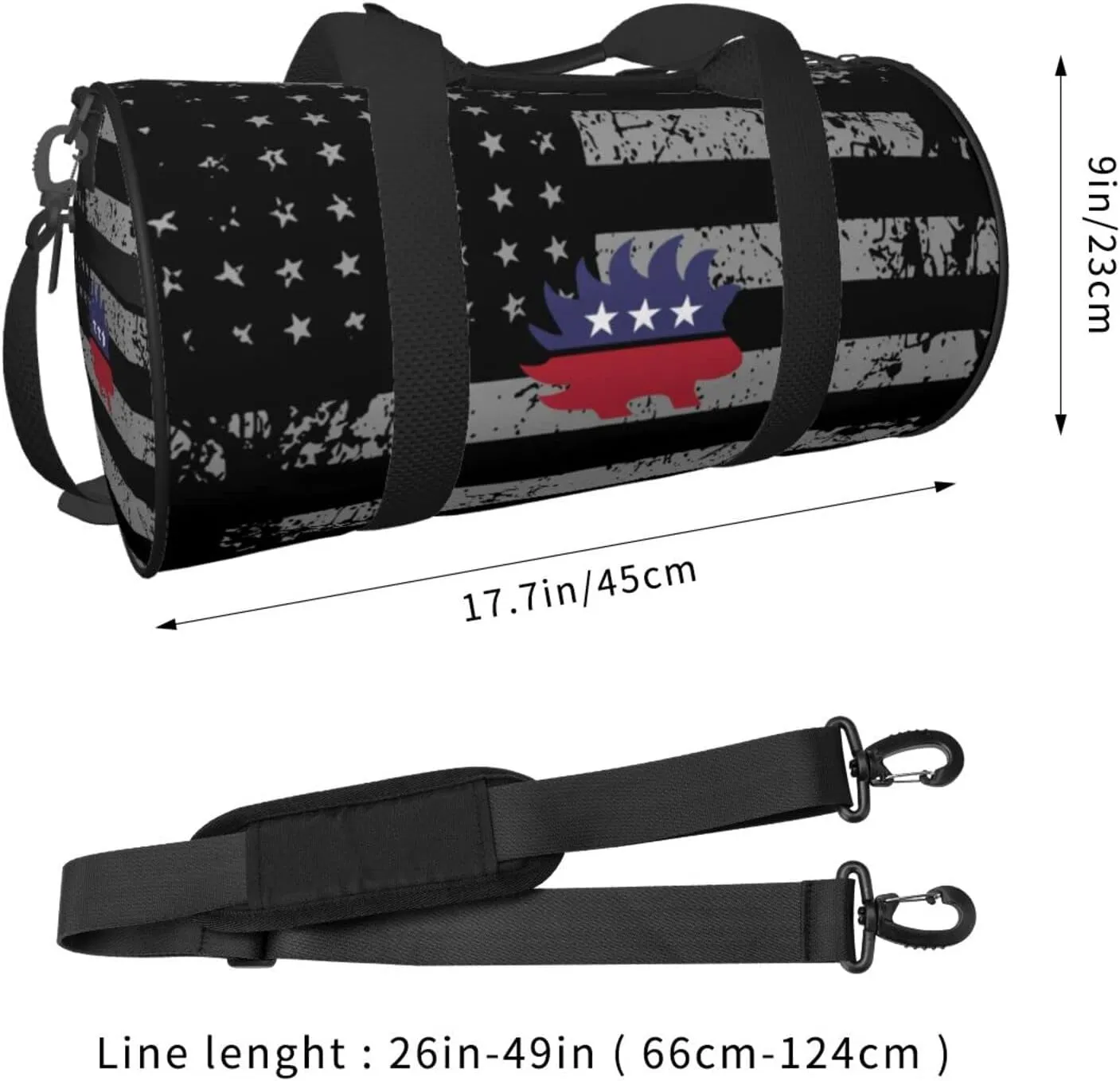 Libertarian Porcupine Travel Luggage Duffel Bag Sports Rolling Foldable Duffel Bag, Black