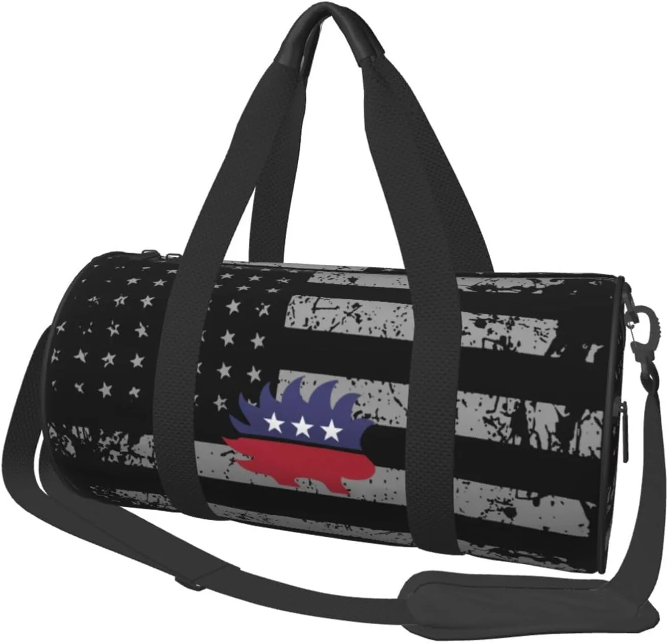 Libertarian Porcupine Travel Luggage Duffel Bag Sports Rolling Foldable Duffel Bag, Black
