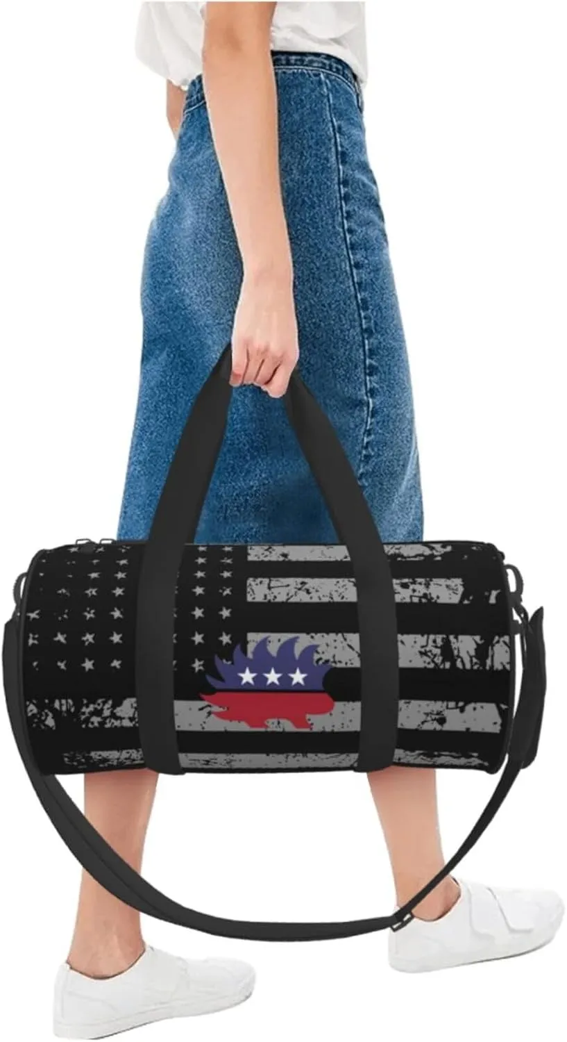 Libertarian Porcupine Travel Luggage Duffel Bag Sports Rolling Foldable Duffel Bag, Black