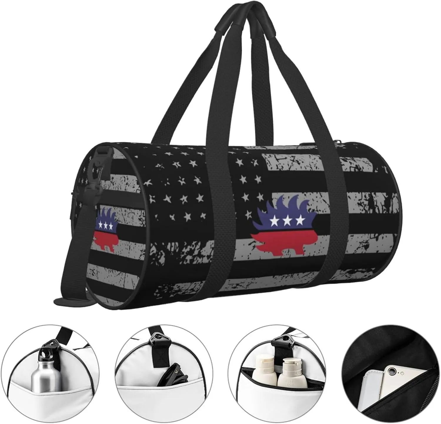 Libertarian Porcupine Travel Luggage Duffel Bag Sports Rolling Foldable Duffel Bag, Black