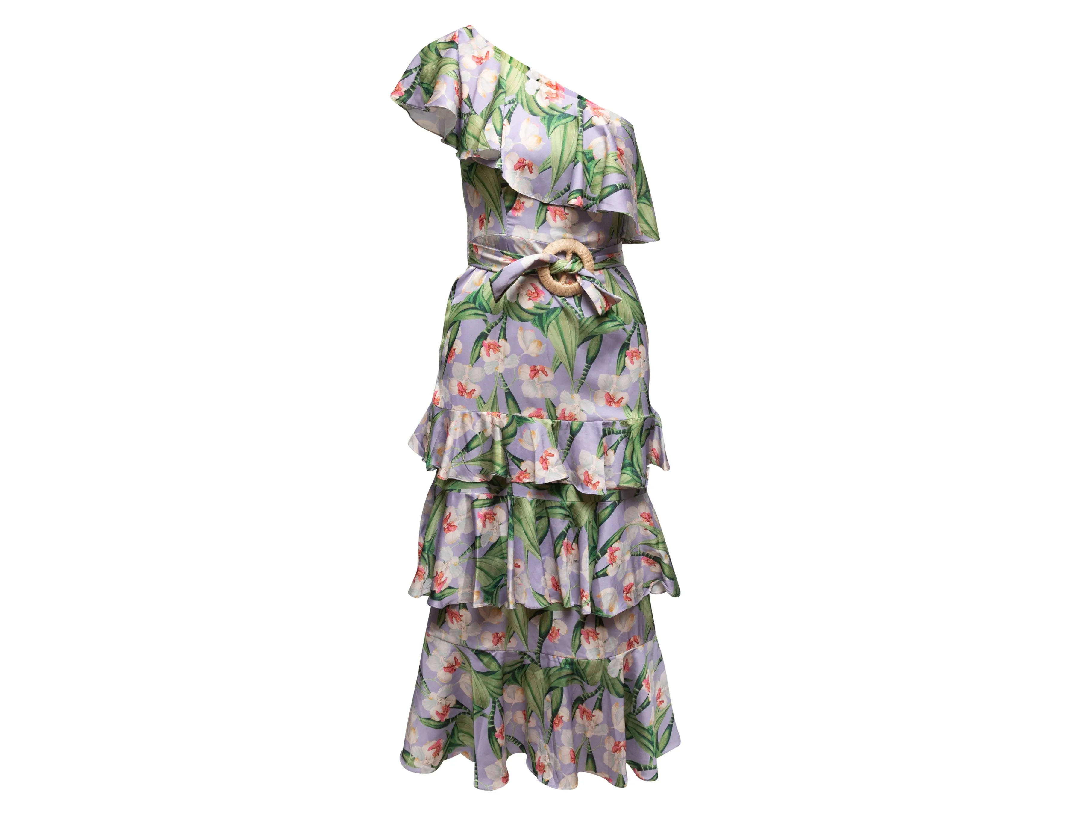 Lilac & Multicolor Patbo One-Shoulder Floral Print Dress Size US 0
