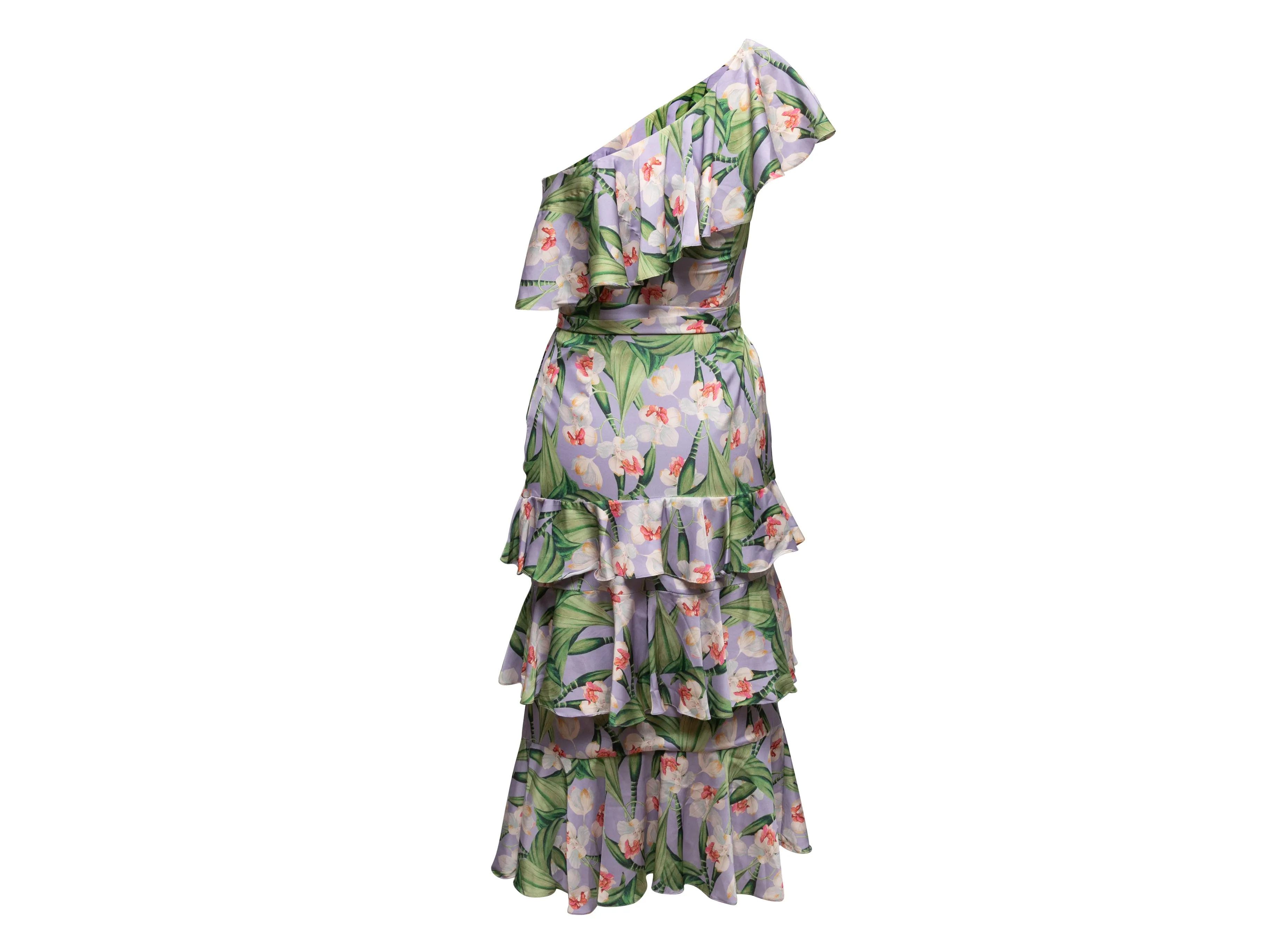 Lilac & Multicolor Patbo One-Shoulder Floral Print Dress Size US 0