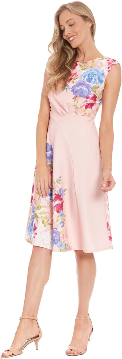 London Times Women's Extended Shoulder Asymm Seamed Flare Dress
