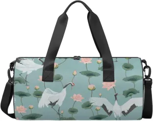 Lotus Crane Sports Duffel Bag, Gym Tote Bag Waterproof Weekender Travel Bag for Overnight Travel Luggage Workout Women Men