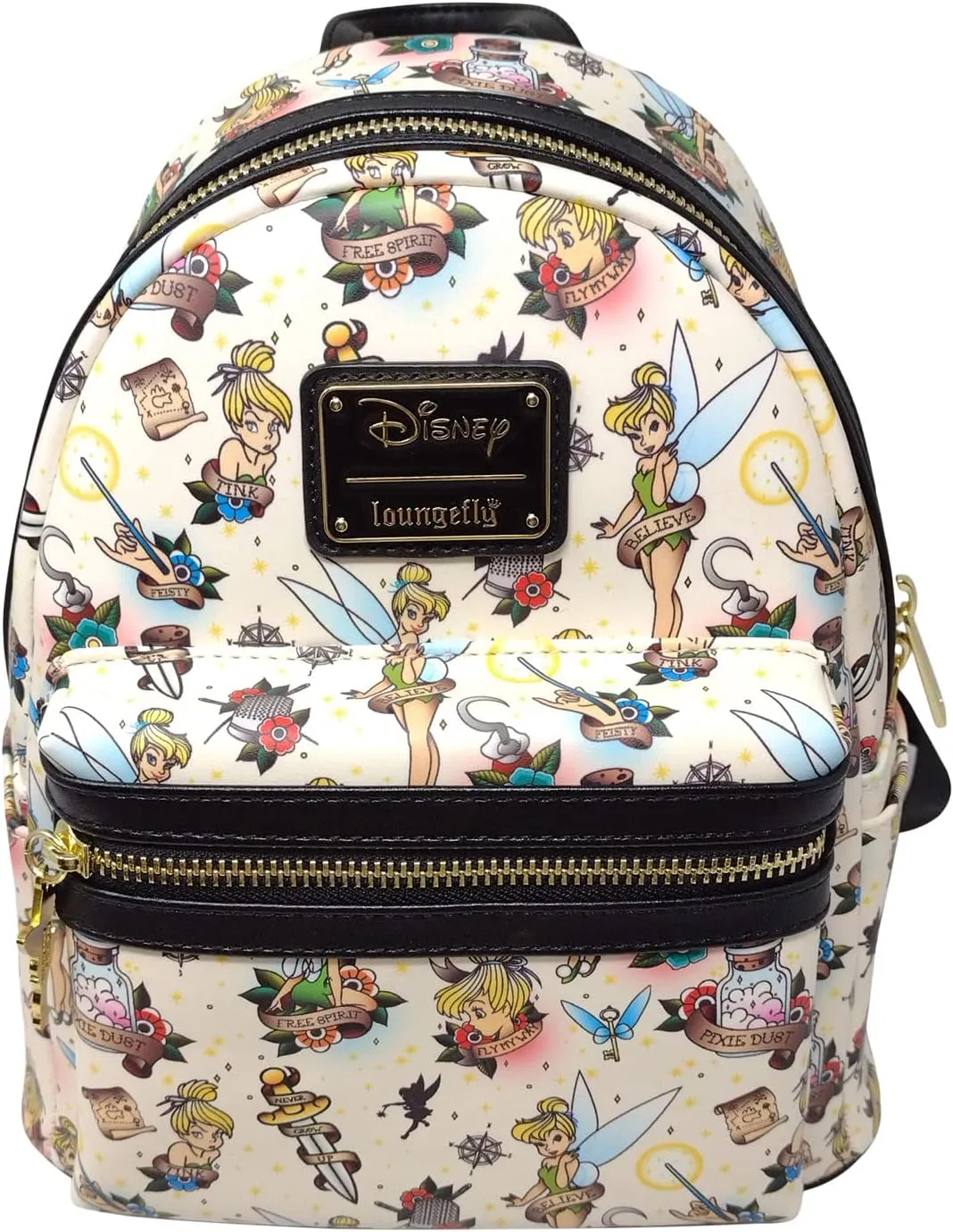 Loungefly Disney Peter Pan Tinkerbell Tattoo Print Womens Double Strap Shoulder Bag Purse