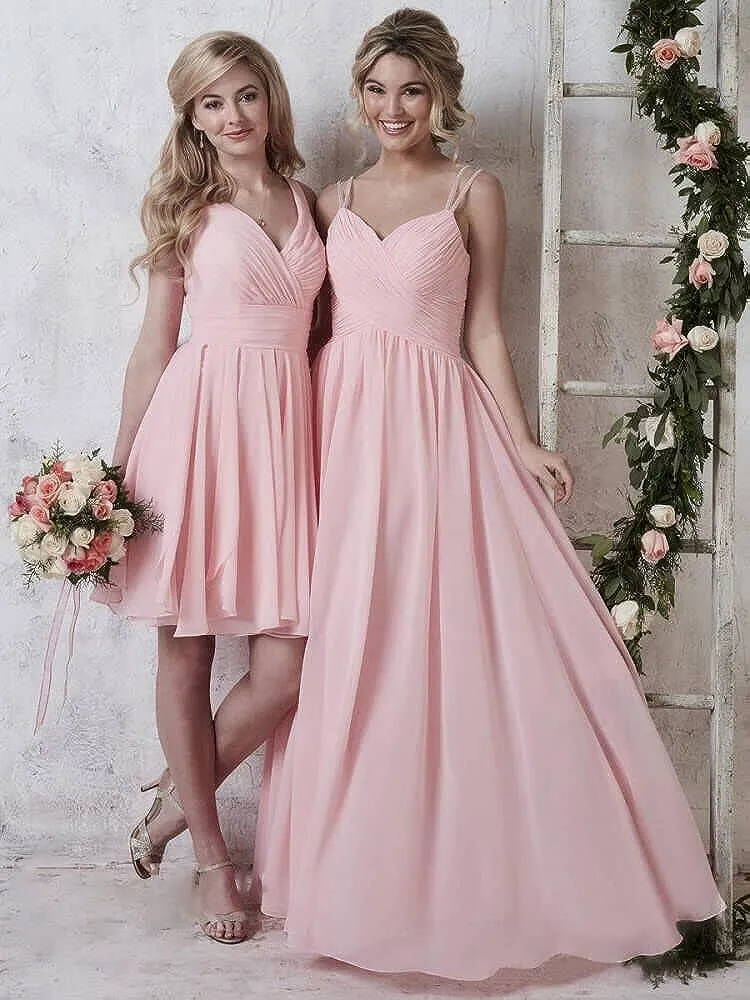 Loyeloy V Neck Short Bridesmaid Dresses for Women 2025 Chiffon A Line Ruffles Formal Evening Gowns with Pockets YJ114