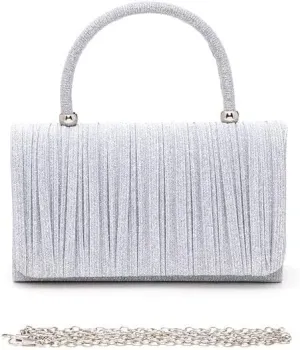 Lurex Pleated Top Handle Sparkly Handbag with Chain Evening Clutch Bag Luxury Women’s Handbag Parties Weddings Dinners