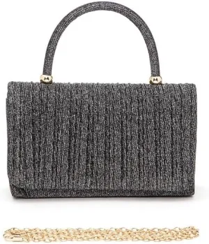 Lurex Pleated Top Handle Sparkly Handbag with Chain Evening Clutch Bag Luxury Women’s Handbag Parties Weddings Dinners