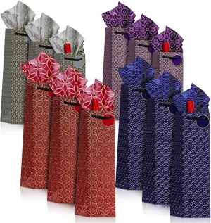 Luxstella Wine Gift Bags With Rope Handles - Pack of 12 With Message Tags, Kraft Paper for Bottles, 2 Tissue Papers Included - Champagne Bottle Bags