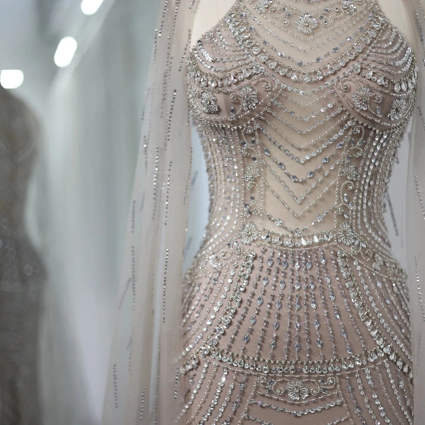 Luxury Dubai Champagne Mermaid Evening Dresses with Cape Sleeves SS230