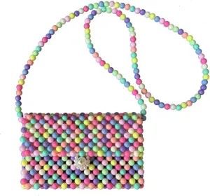 Luxury Pearl Bag Chain Bag Purse Shoulder Bag Evening Bags for Women, Artificial Pearl Clutch Crossbody Beaded Handmade Bags for Party Wedding Bridal Travel(Colorful)