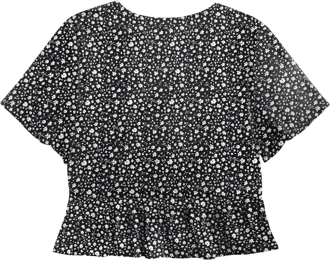 LYANER Women's Floral Print V Neck Tie Knot Ruffle Hem Short Sleeve Blouse Peplum Top