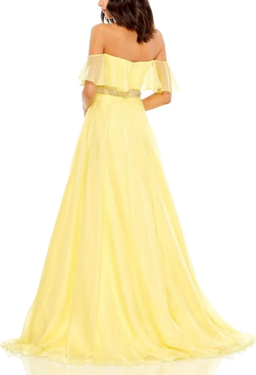 Mac Duggal Womens Chiffon Off-The-Shoulder Evening Dress