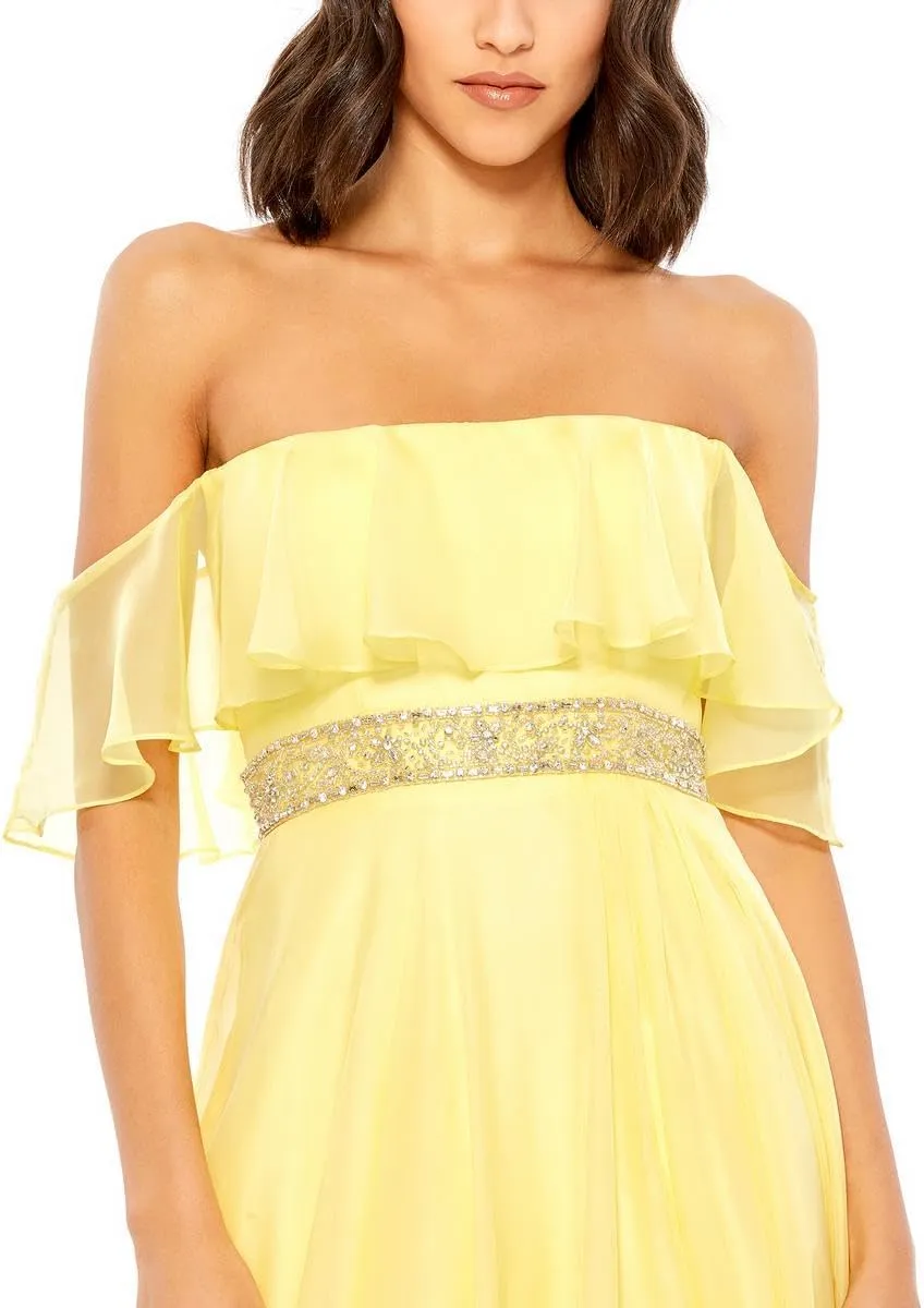 Mac Duggal Womens Chiffon Off-The-Shoulder Evening Dress