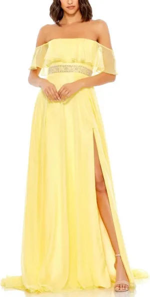 Mac Duggal Womens Chiffon Off-The-Shoulder Evening Dress