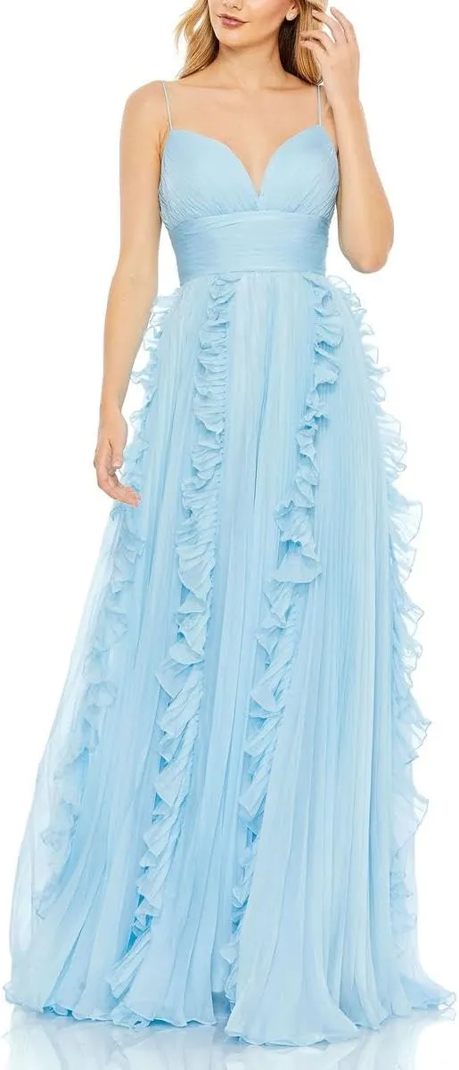 Mac Duggal Womens Chiffon Pleated Evening Dress