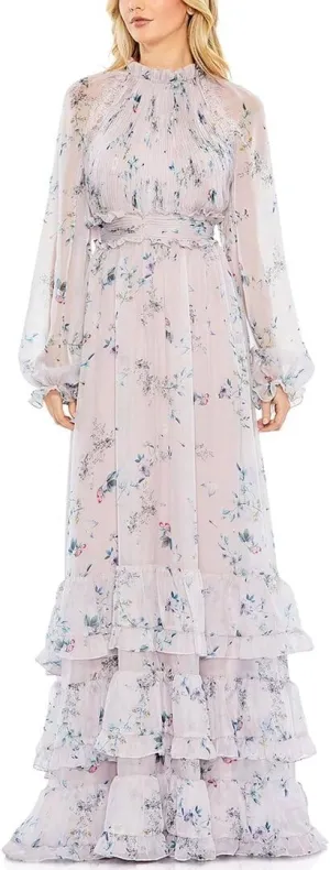 Mac Duggal Womens Floral Print Chiffon Evening Dress