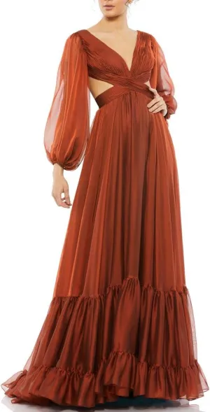 Mac Duggal Womens Pleated Chiffon Evening Dress