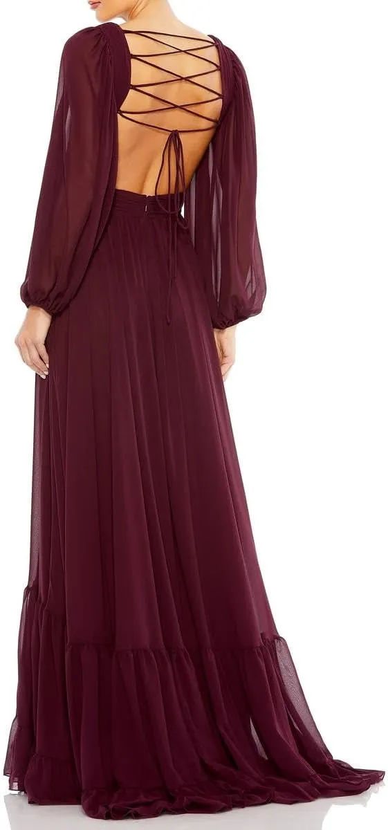 Mac Duggal Womens Pleated Chiffon Evening Dress
