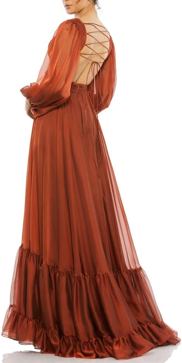 Mac Duggal Womens Pleated Chiffon Evening Dress