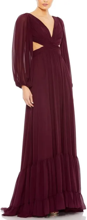 Mac Duggal Womens Pleated Chiffon Evening Dress