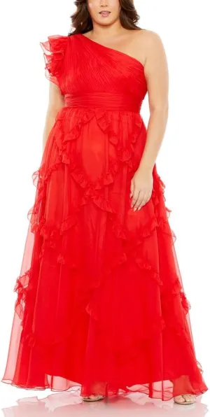 Mac Duggal Womens Plus Chiffon One Shoulder Evening Dress