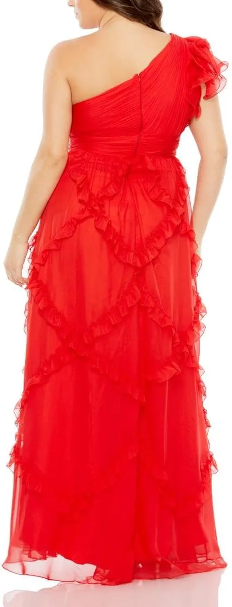 Mac Duggal Womens Plus Chiffon One Shoulder Evening Dress