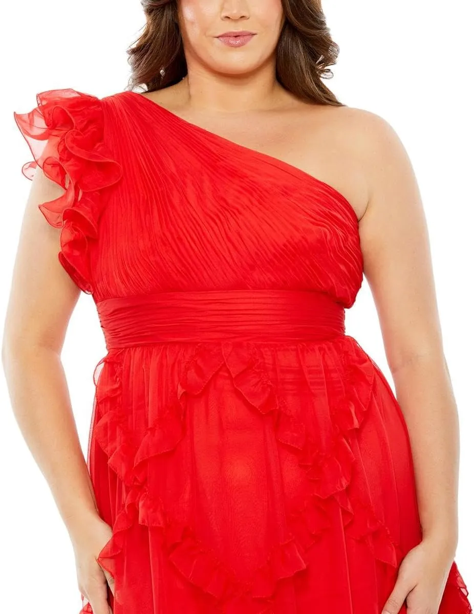 Mac Duggal Womens Plus Chiffon One Shoulder Evening Dress