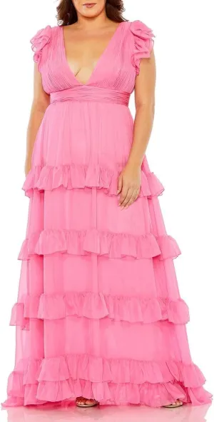 Mac Duggal Womens Plus Ruched Chiffon Evening Dress