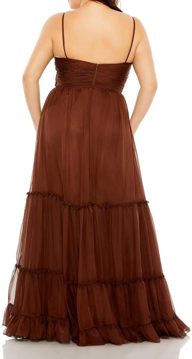 Mac Duggal Womens Plus Tiered Chiffon Evening Dress