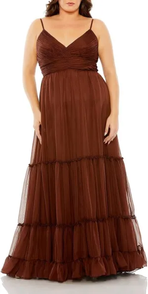 Mac Duggal Womens Plus Tiered Chiffon Evening Dress