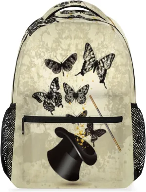 Magic Wand And Butterfly HatLaptop Backpack, Water Resistant College Backpack for Women Men, Lightweight Shoulder Computer Bag for Travel Hiking Camping Daypack