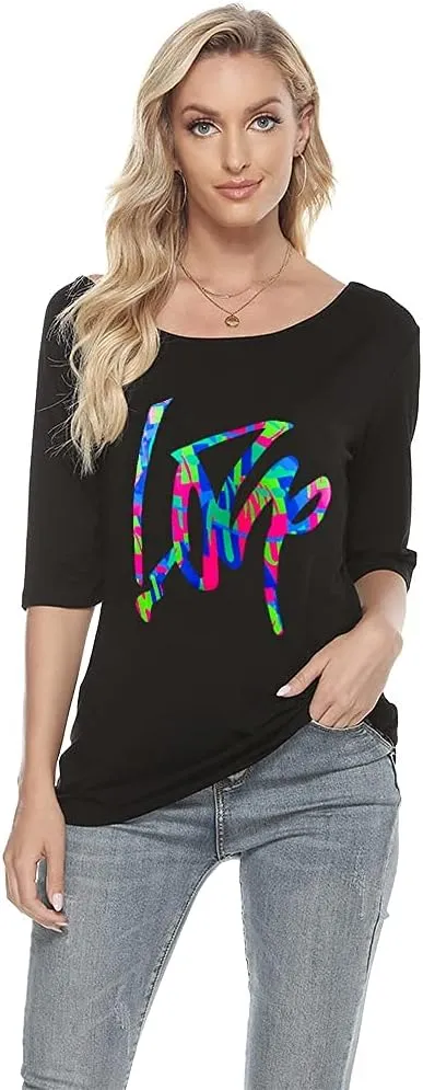 MAGICMK Women Casual Plus Size Lips Print Off Shoulder T-Shirt Tops