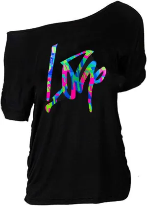 MAGICMK Women Casual Plus Size Lips Print Off Shoulder T-Shirt Tops