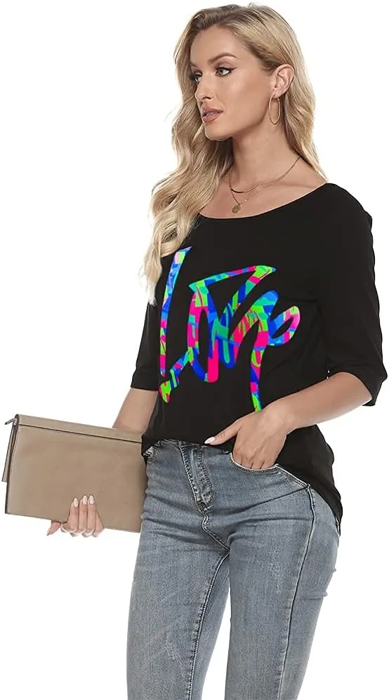 MAGICMK Women Casual Plus Size Lips Print Off Shoulder T-Shirt Tops