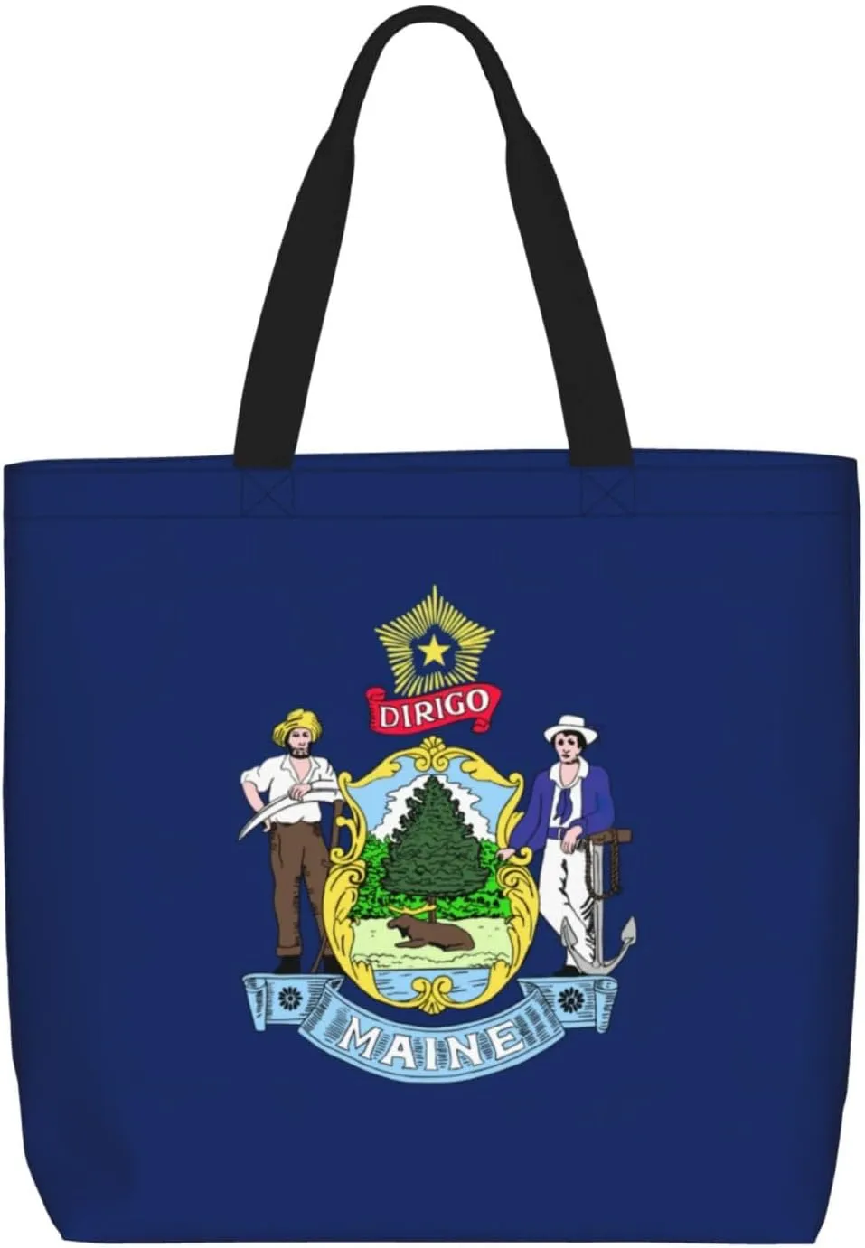Maine State Flag print Casual tote bag Convenient tote bag with zipper grocery bag outdoor daily travel