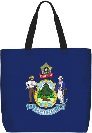 Maine State Flag print Casual tote bag Convenient tote bag with zipper grocery bag outdoor daily travel