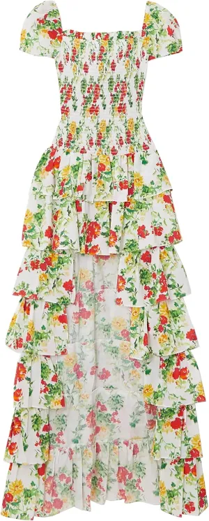 Margo White Floral Ruffled Maxi Dress Cut Out