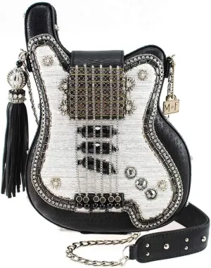 Mary Frances Greatest Hits Beaded Crossbody Guitar Handbag, Black-White