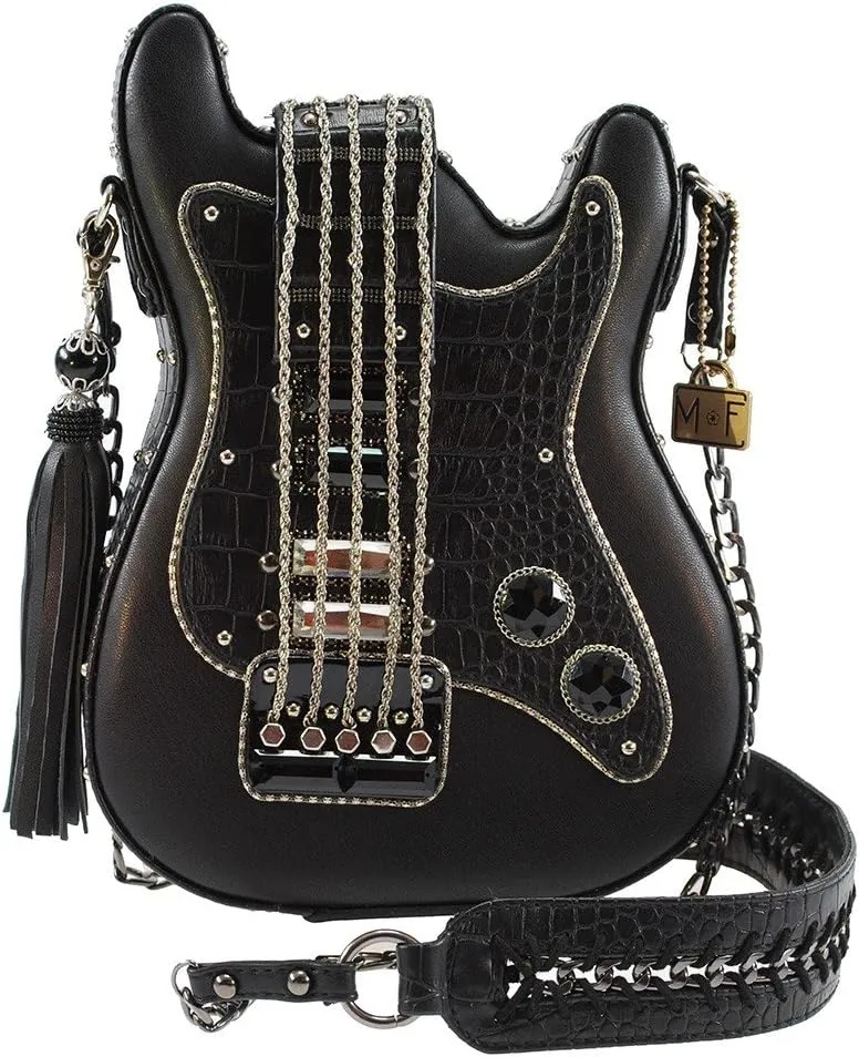 Mary Frances Turn It Up Beaded Crossbody Guitar Handbag, Black
